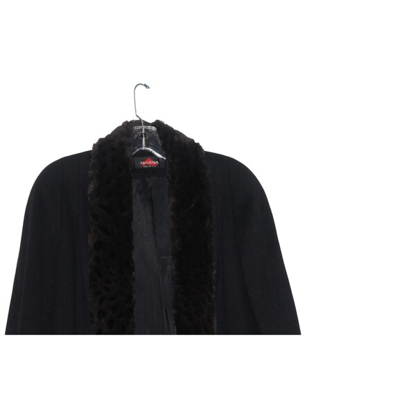 VTG 60's Alorna Black Wool Blend Lined Coat Faux Fur Trim SZ M Union Made in USA - Picture 2 of 6